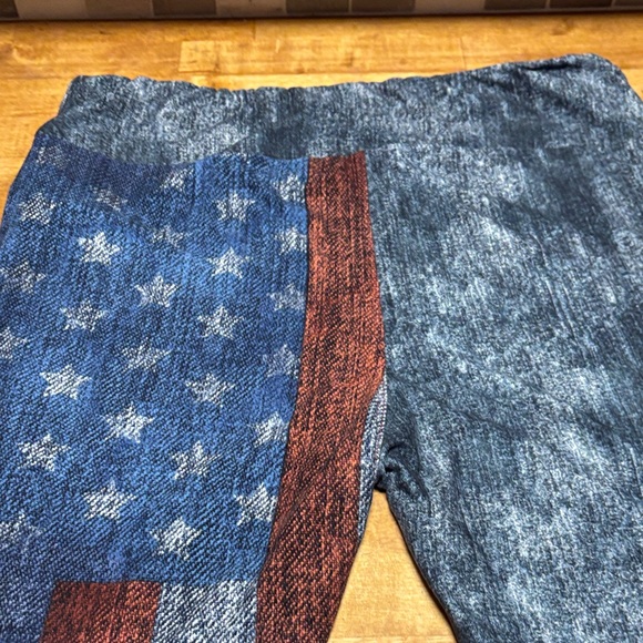 LuLaRoe Denim Blue and Rust Leggings  Tall/curvy - Picture 2 of 4